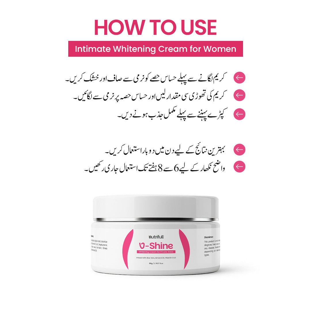V-SHINE intimate whitening cream for women to fade dark spots and pigmentation on private areas, underarms, knees, and elbows
