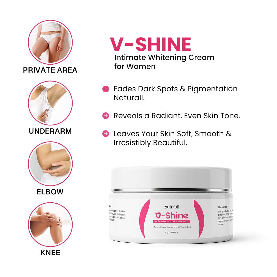 V-SHINE intimate whitening cream for women to fade dark spots and pigmentation on private areas, underarms, knees, and elbows